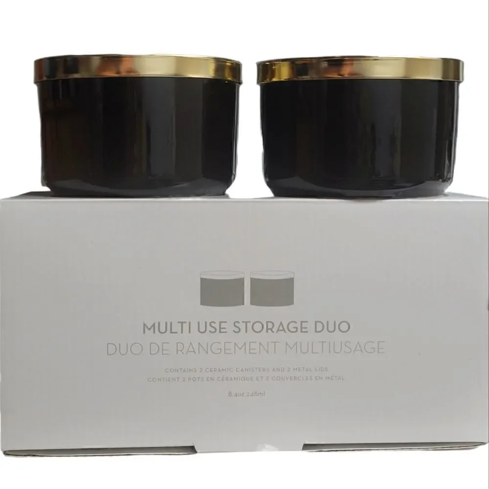 Z Gallerie Multi Use Storage Duo Cermic Canisters with Metal Lids
